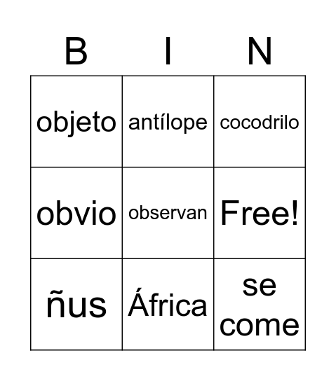 El ñu Bingo Card