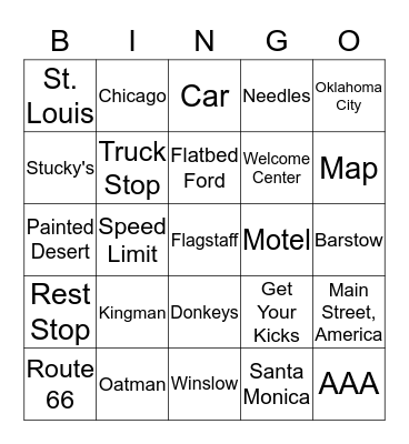 Route 66 Bingo Card