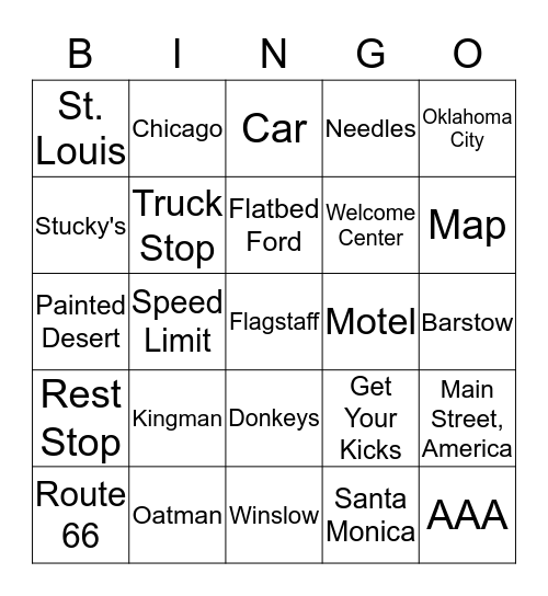 Route 66 Bingo Card