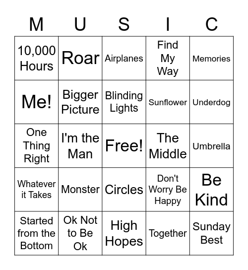Music Bingo Card