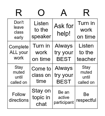 L&L Expectations BINGO! Bingo Card
