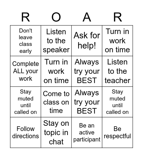 L&L Expectations BINGO! Bingo Card