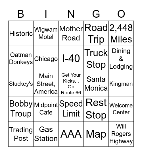 Route 66 Bingo Card