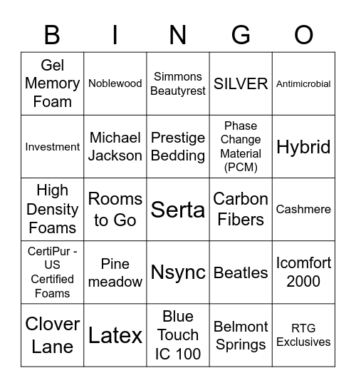 Serta Simmons Bedding Bingo Card