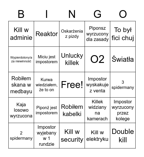 DrunkAmong Bingo Card