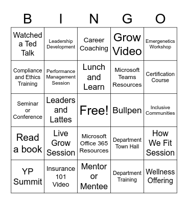 Employee Learning Week Bingo Card
