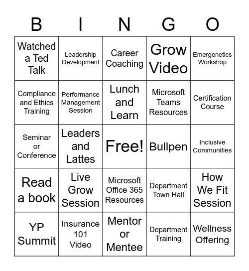 Employee Learning Week Bingo Card