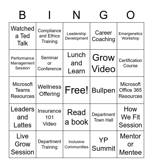 Employee Learning Week Bingo Card