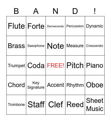 Band Bingo Card