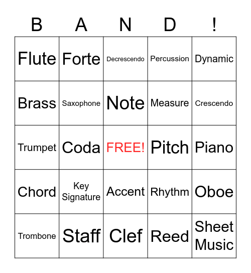 Band Bingo Card