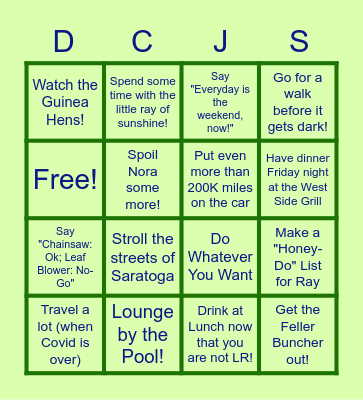 Boredom Buster Retirement BINGO, Time to.... Bingo Card