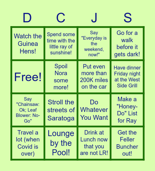 Boredom Buster Retirement BINGO, Time to.... Bingo Card