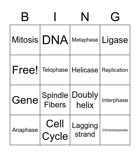 Biology Vocab BINGO Card
