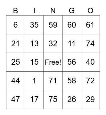 Genevieve's Card Bingo Card