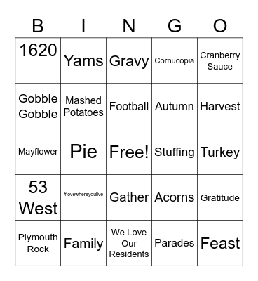 Thanksgiving Bingo Card
