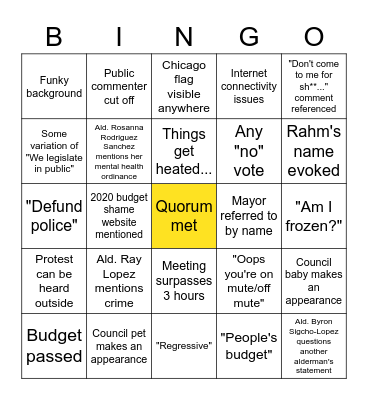 #ChiCouncilBingo: 2021 Budget Bingo Card