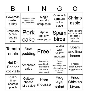 Not so thankful for these sides Bingo Card