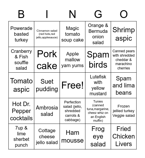 Not so thankful for these sides Bingo Card