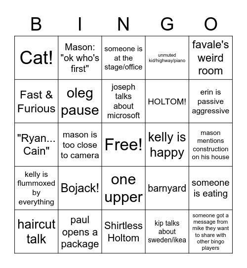 Friday Meeting Bingo Card