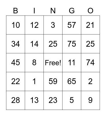 August Standleys BINGO Card