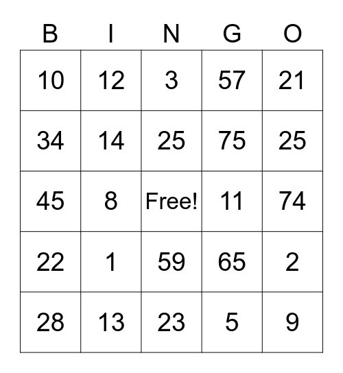 August Standleys BINGO Card