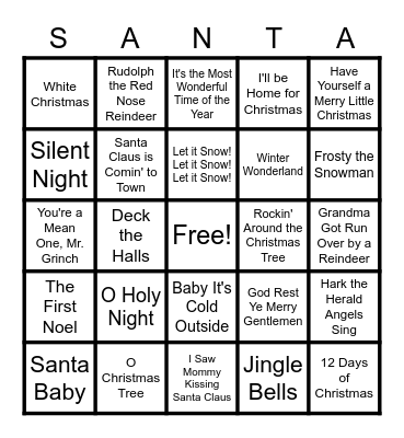 Christmas Carol Bingo Card