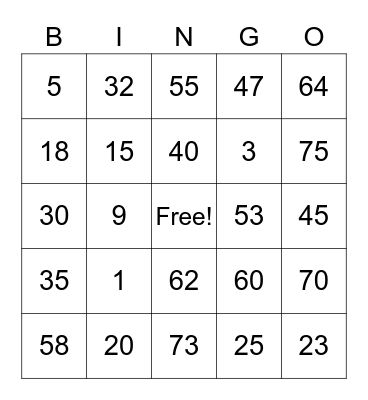 black-out Bingo Card