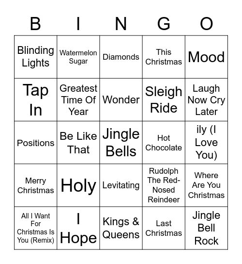 DATA Music Bingo - Round One Bingo Card