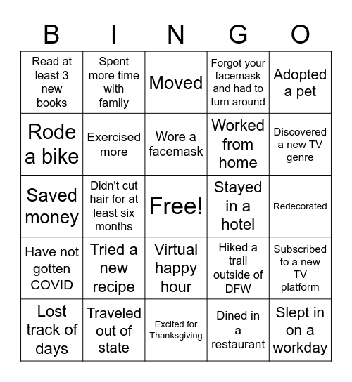 Pandemic Bingo Card