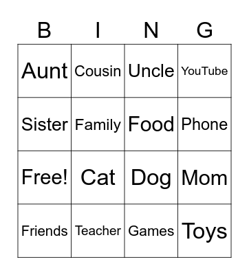 Things that are important to me (youth) Bingo Card