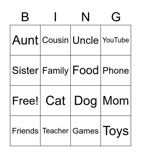 Things that are important to me (youth) Bingo Card