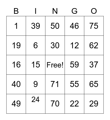 Thanksgiving Bingo Card