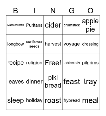 Thanksgiving Bingo Card