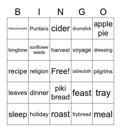 Thanksgiving Bingo Card