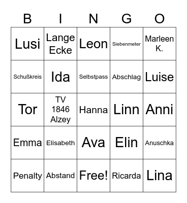 Mädchen C - TVA Bingo Card