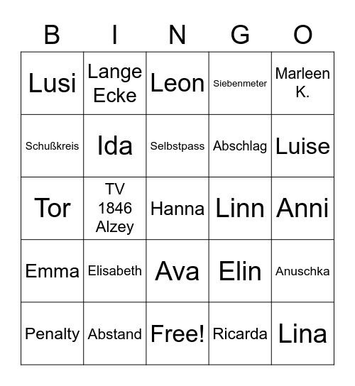 Mädchen C - TVA Bingo Card