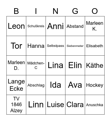 Mädchen C - TVA ² Bingo Card