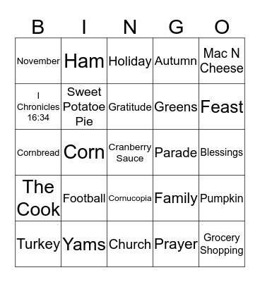 Thanksgiving Bingo Card