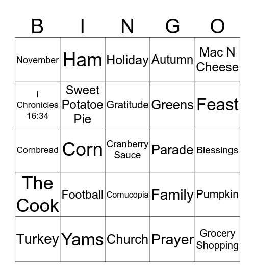 Thanksgiving Bingo Card