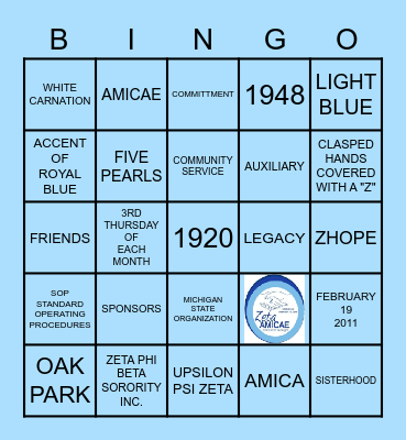 ZETA AMICAE OF OAK PARK Bingo Card