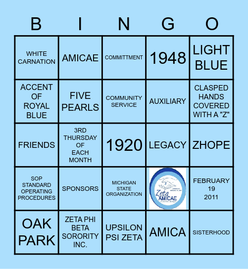 ZETA AMICAE OF OAK PARK Bingo Card