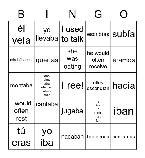 El Imperfecto Bingo Card
