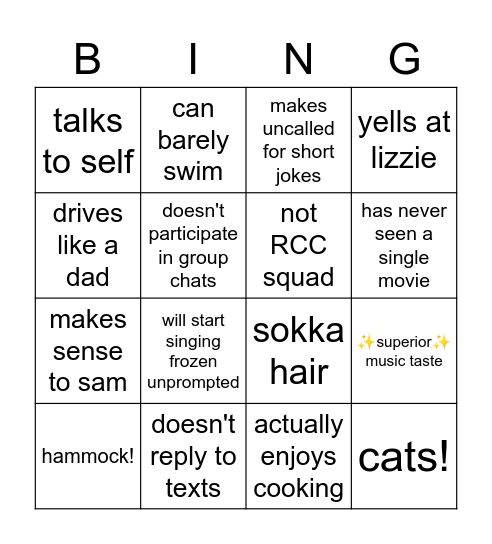 sammy Bingo Card