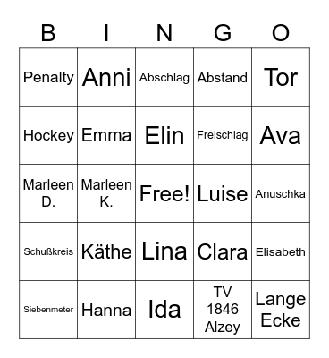 Mädchen C - TVA 4 Bingo Card