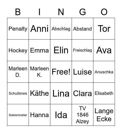 Mädchen C - TVA 4 Bingo Card