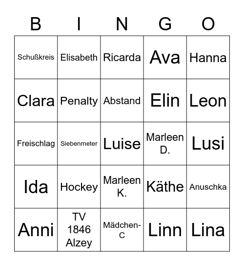 Mädchen C - TVA Bingo Card