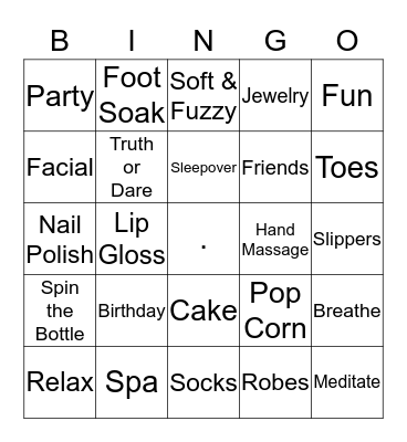 Amanda's Spa Bingo Card