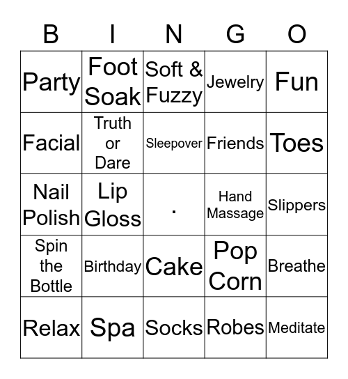 Amanda's Spa Bingo Card