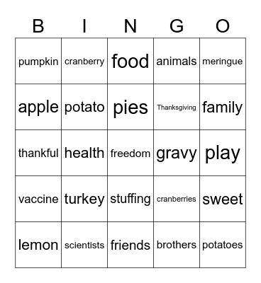 Thanksgiving Bingo Card