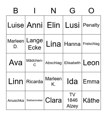 Mädchen C - TVA ³ Bingo Card